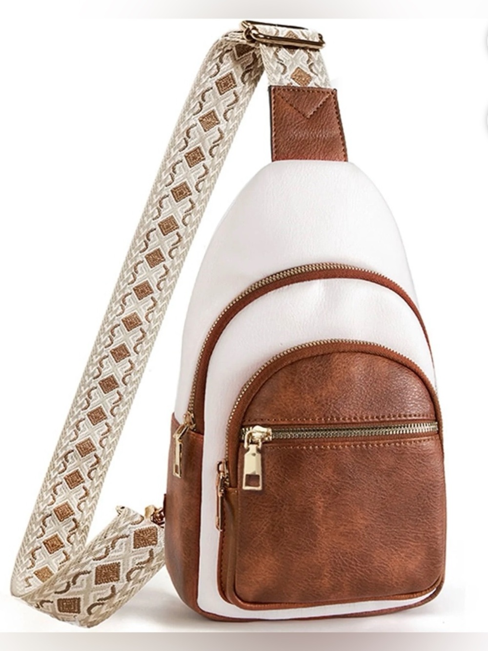 Brown and White Leather Backpack